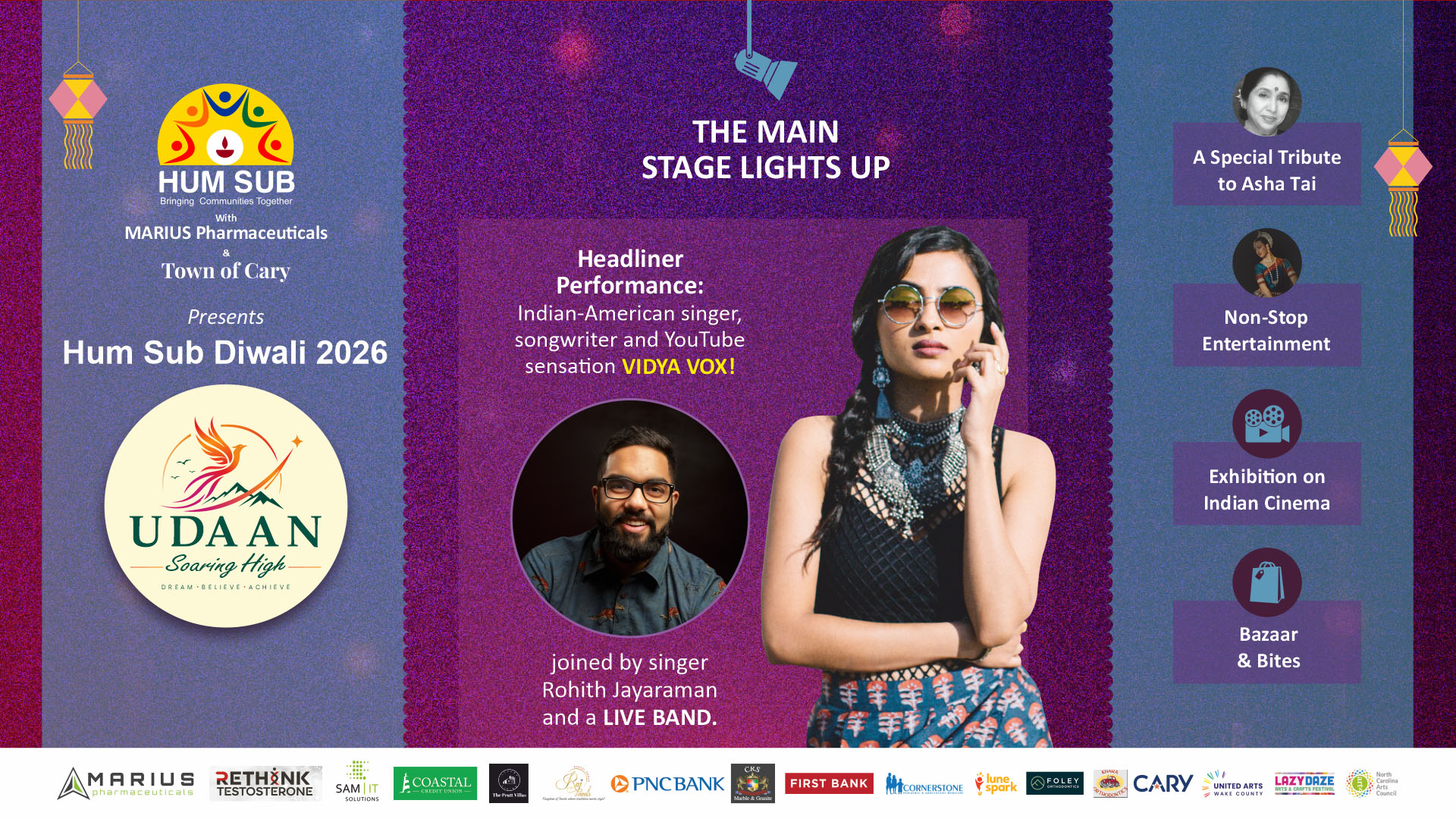 Hum Sub Diwali 2026 โ Udaan Soaring High, headliner Vidya Vox with Rohith Jayaraman and live band, Oct 10 at Koka Booth Amphitheatre